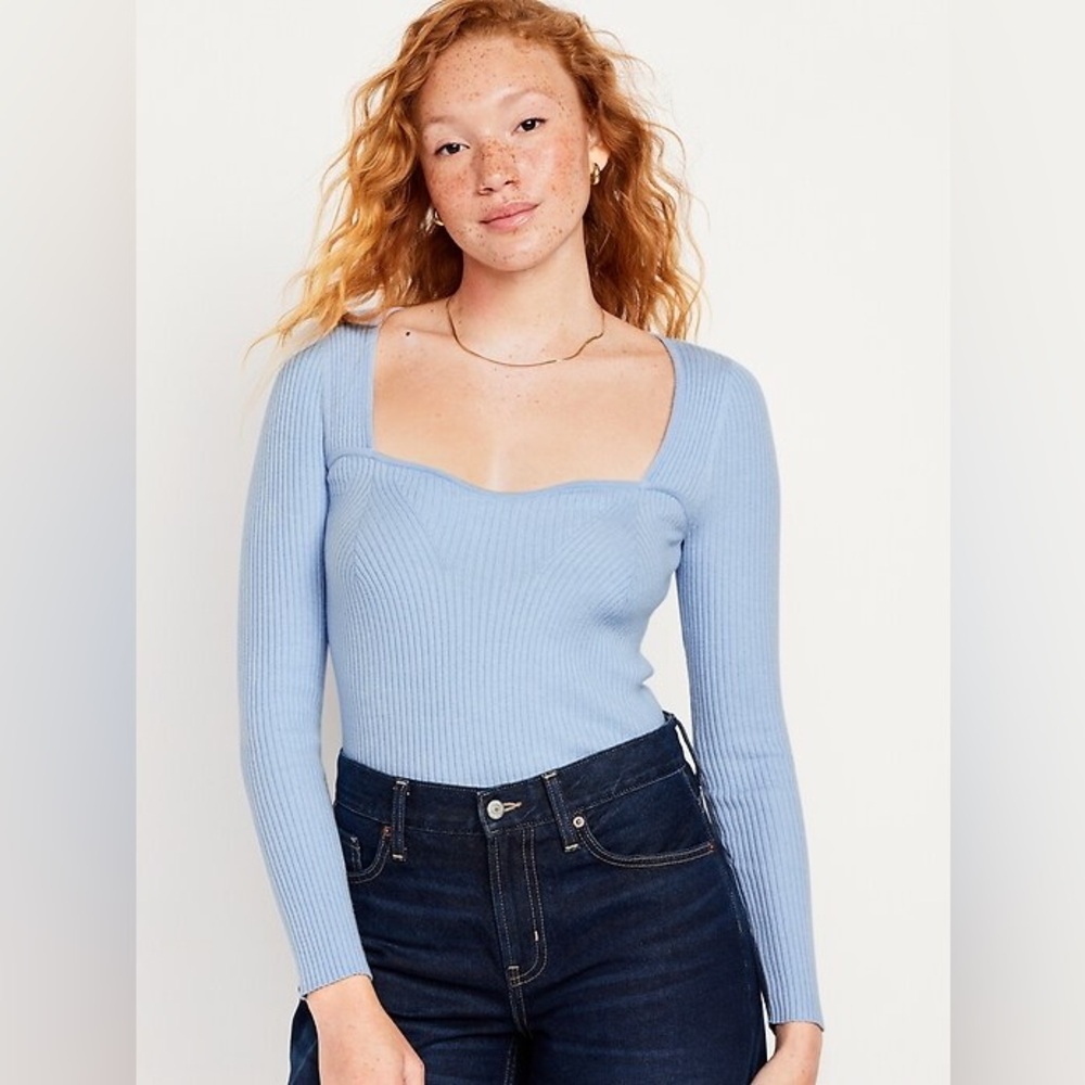 XS Old Navy Sky Blue Fitted Rib-Knit Sweater